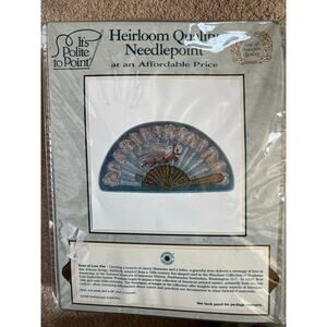 Vintage Needlepoint kit, Dove of Love fan, Its polite to Point 1996